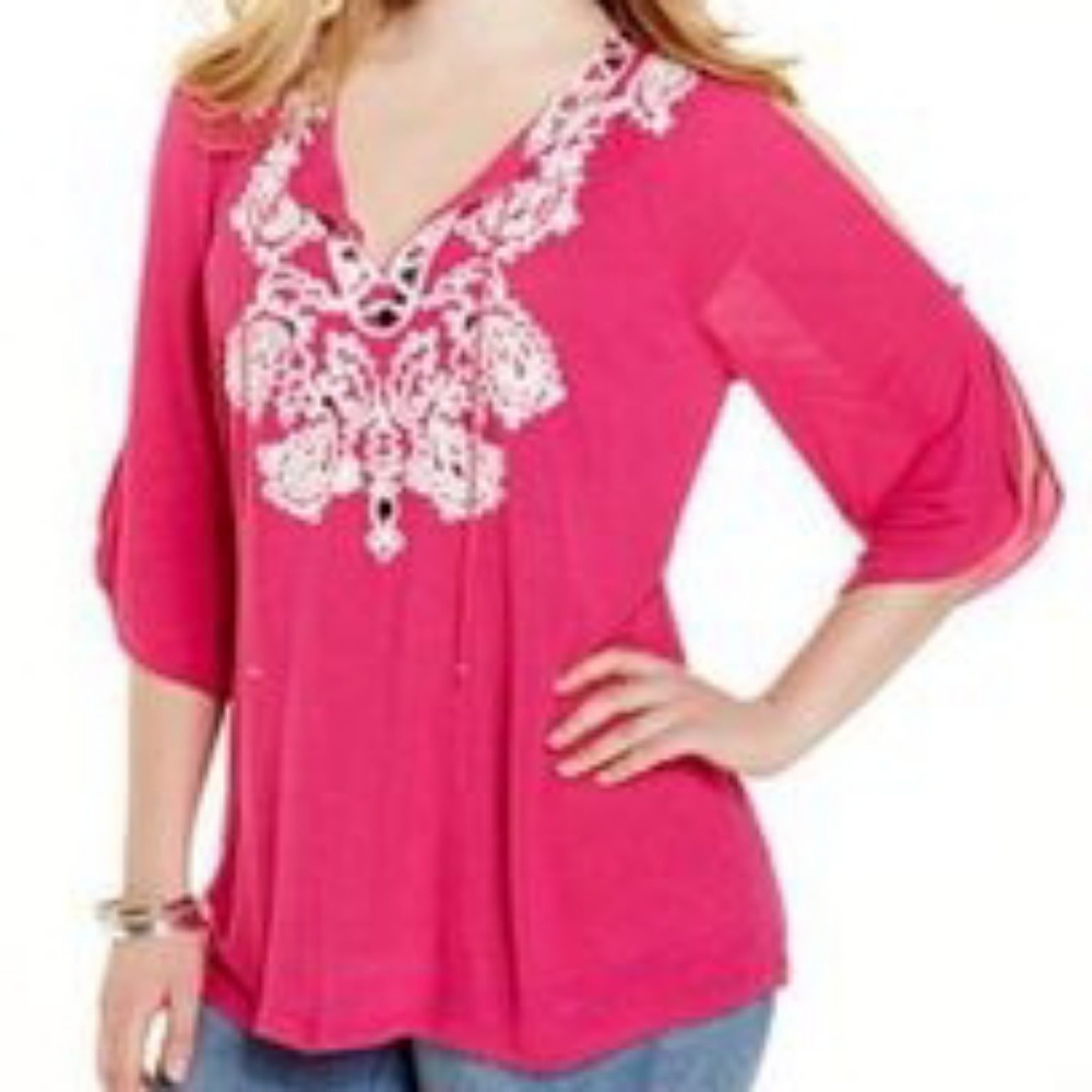 I.N.C. Cold-Shoulder Embroidered Peasant Top